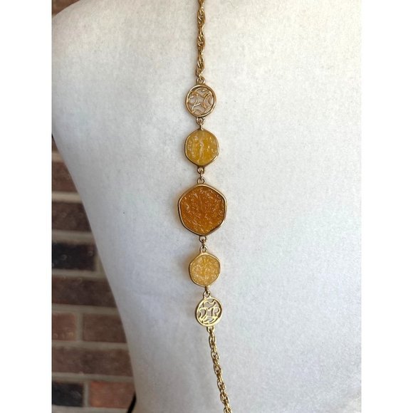 Sarah Coventry Amber Coin Necklace - Picture 2 of 10